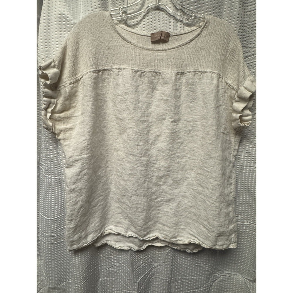 Saiph Lab Women's Linen Cotton 1X Crinckle‎ Tunic Short Sleeve Lightweight White